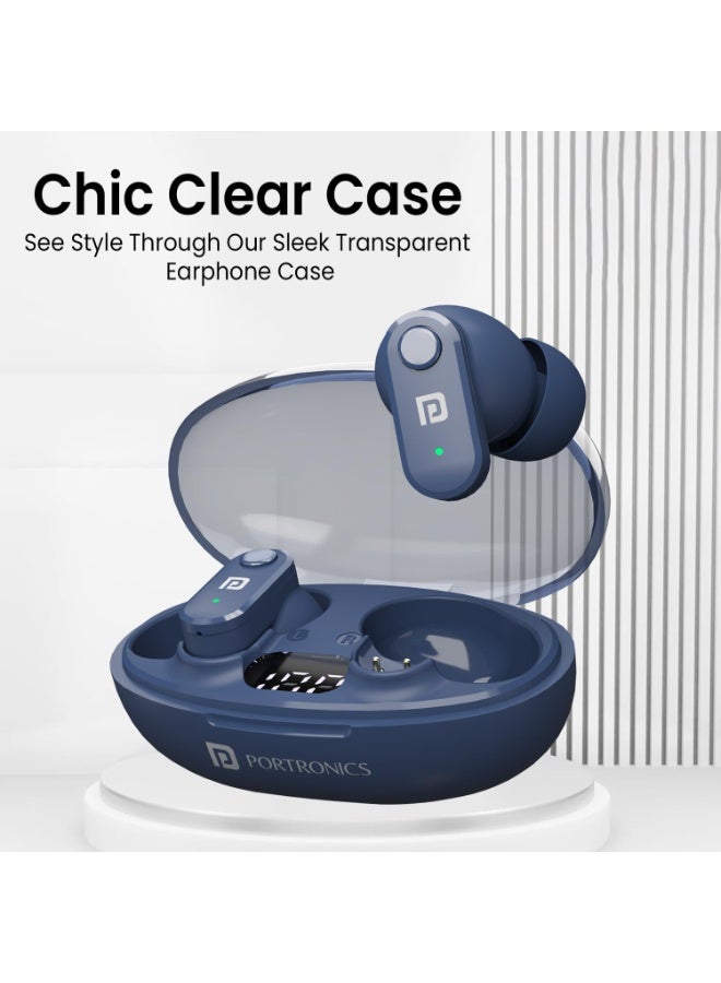 Portronics Harmonics Twins S16 in Ear Wireless TWS Earbuds with 24 Hrs Playtime, Clear Calls, Game & Music Mode, Low Latency, Bluetooth 5.3v, LED Display, Type C Fast Charging(Blue) - Image 3